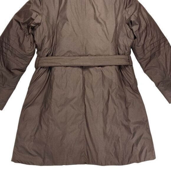 Anne Klein Rabbit Fur Trimmed Coat Sz M Brown Down Filled Belted Classic Jacket - Picture 11 of 16
